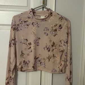 H&M Long Sleeve Mock Neck Ribbed Crop Tee